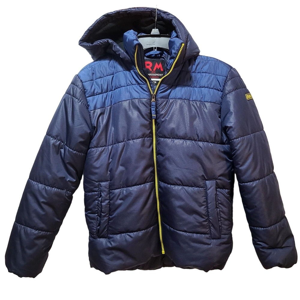 RM Boys 14-16 Kids Winter Jacket By MROSEMONT Light Weight Hood Navy Blue 2 Tone